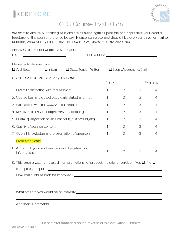 Kerfkore AIA Course Evaluation