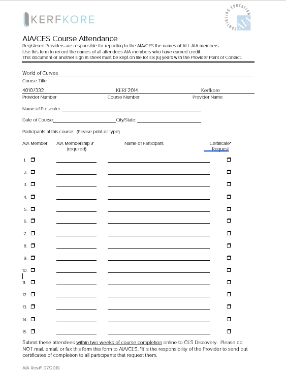 Kerfkore AIA Worklite Lightweight World of Curves Attendance Record
