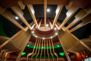 intricate ceiling design using kerfkore lightweight panels