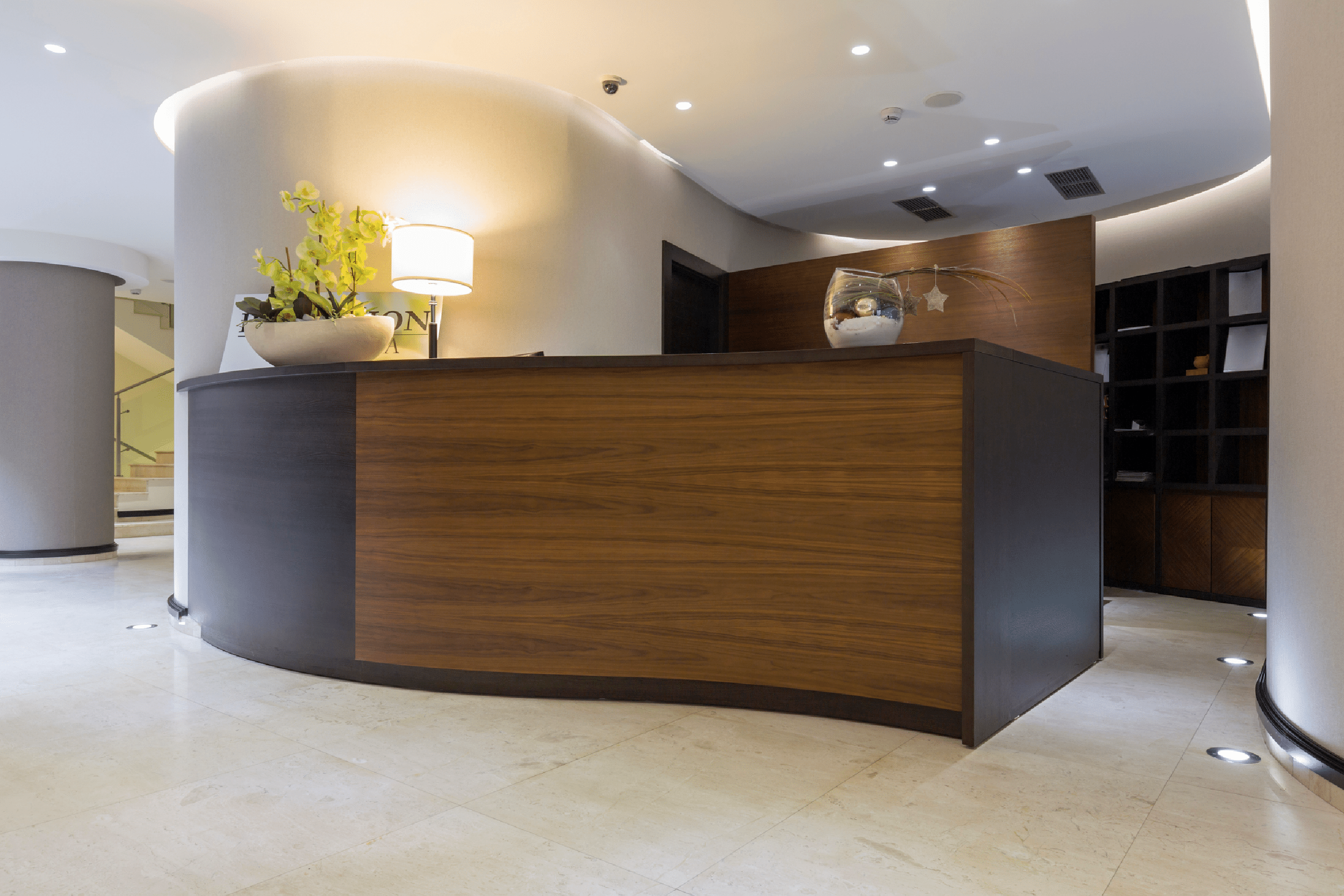 image of a curved desk