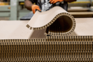 man holding a curved panel of kerfkore