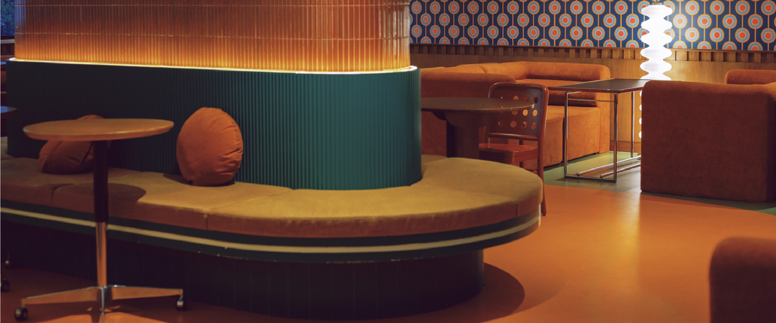 curved bench in a restaurant