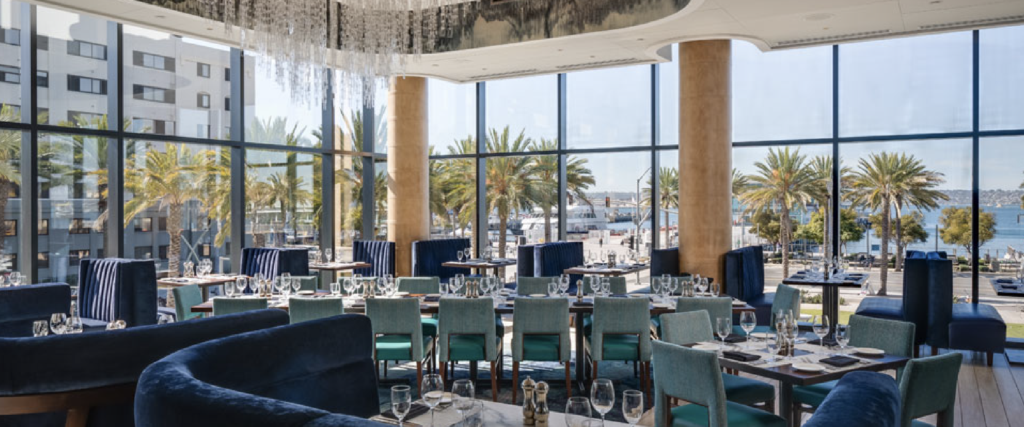 restaurant with leather wrapped columns