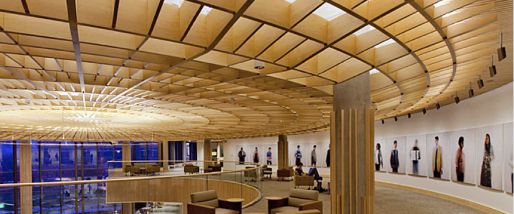 light circular wood ceiling feature