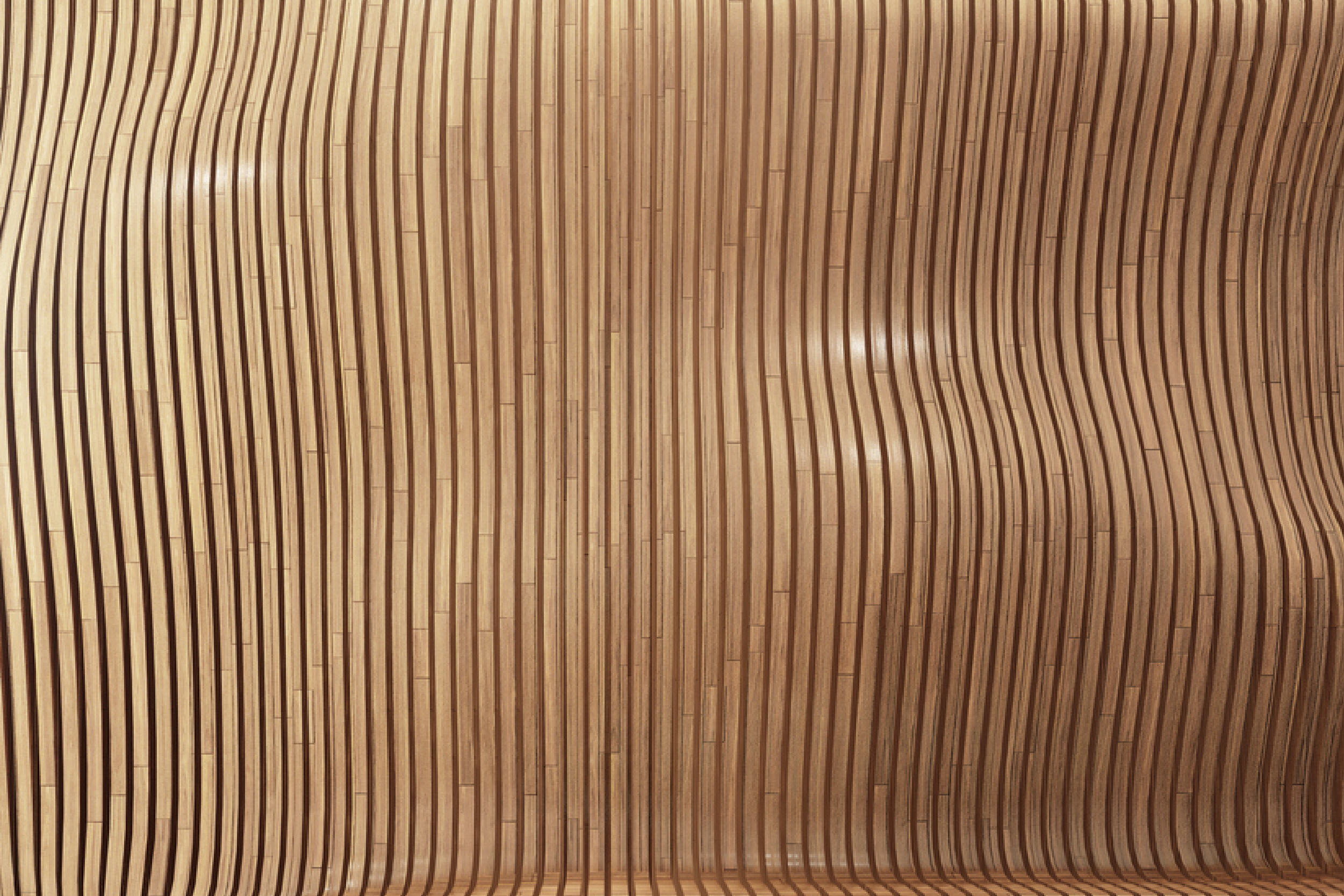 curvy wall feature with thin wood panels